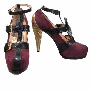 3.1 Phillip Lim Suede caged snakeskin heel Pumps SZ 7 Burgundy Gold